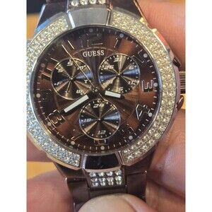 Guess Bronze Multifunction 40mm Ladies' Watch Crystal Accent New Battery. 6.5"